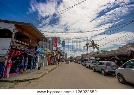 ATACAMES, ECUADOR - March 16, 2016:  Steet view of beach town located on Ecuador's Northern Pacific coast. It is located in the province of Esmeraldas.