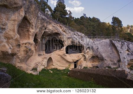 View of the Villaggio Bizantino also called the village in the rock Calascibetta. Sicily