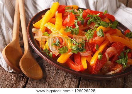 Salad Piperade Of Pepper With Tomatoes And Onions Close Up. Horizontal