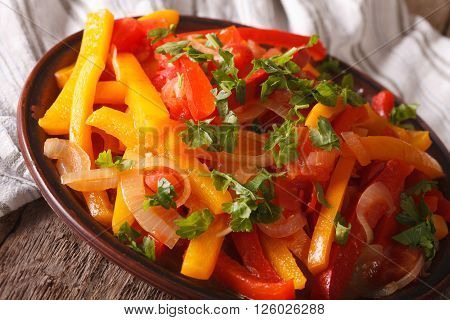 Piperade: Peppers With Tomatoes And Onions Close Up. Horizontal