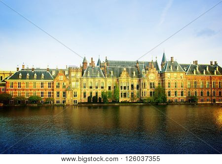 Binnenhof - Dutch Parliament, The Hague Den Haag, Netherlands retro toned