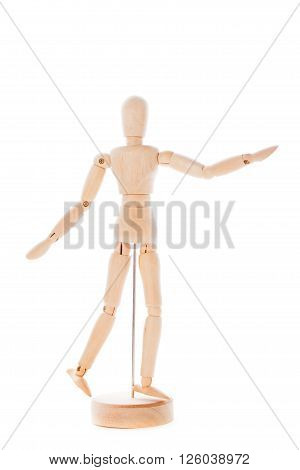 Lointed wooden dummy isolated on white background