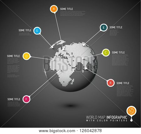 World map globe with pointer marks - communication concept - dark version