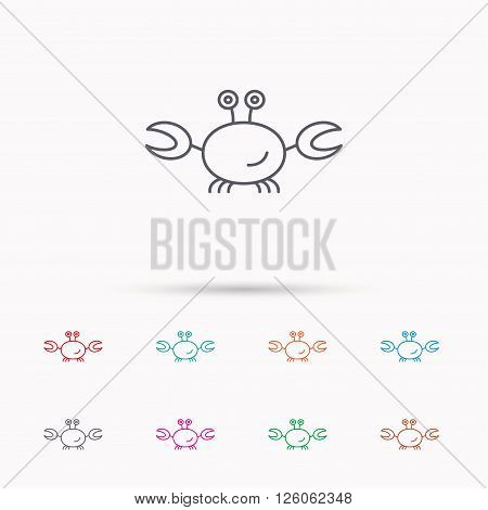 Crab icon. Cancer shellfish sign. Wildlife symbol. Linear icons on white background.