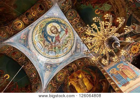SAINT PETERSBURG, RUSSIA -APRIL 15, 2016: Interior of the Church of the Saviour on Spilled Blood.   Church was built on the site where Emperor Alexander II was fatally wounded in March 1881
