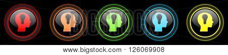 head colored web icons set on black background