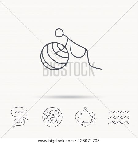 Gymnastic for pregnant icon. Pilates fitness sign. Sport workout symbol. Global connect network, ocean wave and chat dialog icons. Teamwork symbol.