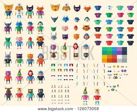 Cute Animals Collection Of Flat Vector Cartoon Style