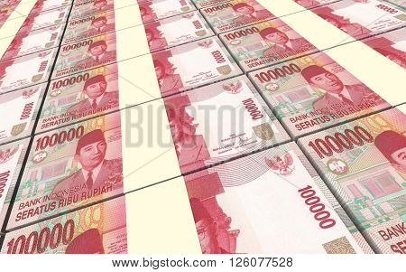 Indonesian rupiah bills stacks background. 3D illustration.