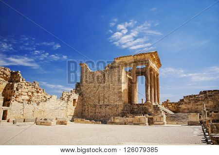 Dougga Roman Ruins. Unesco World Heritage Site in Tunisia.