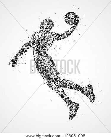 Abstract basketball player in jump from the black circles. Photo illustration.