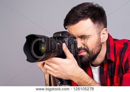 Close Up Portrait Of Attractive Man Shoting With Camera