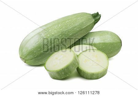 Squash zucchini vegetable marrow whole pieces composition isolated on white background as package design element