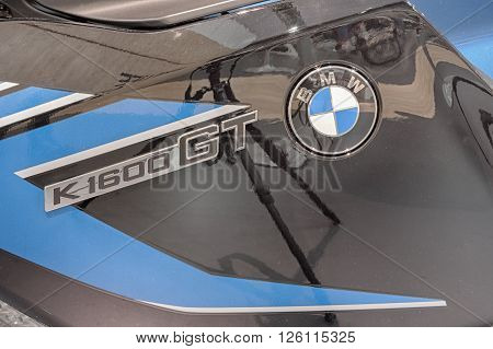 BRNO ,CZECH REPUBLIC-MARCH 4,2016: Close up of inscription on motorcycle BMW K 1600 GT on International Fair for Motorcycles on March 4,2016 in Brno in Czech Republic