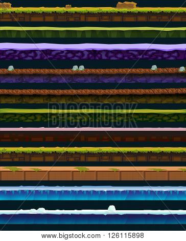 Different materials and textures for the game. Vector flat set