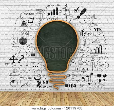 school blackboard in shape of idea lightbulb on the breaks wall idea and knowlage concept 3d illustration