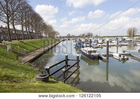 culemborg, netherlands, 11 april 2016: marina of dutch town culemborg near river lek or rhine in the netherlands