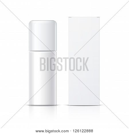 Realistic White Cosmetics bottle can Spray and packaging Deodorant Air Freshener. Object shadow and reflection on separate layers. Vector illustration