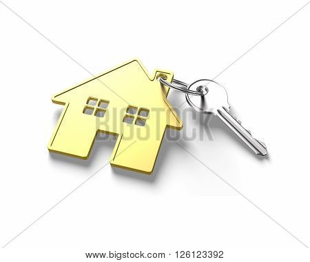 3D Silver Key And Gold House Shape Key Ring