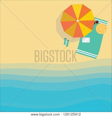 Beach stuff placed near sea, text can be added