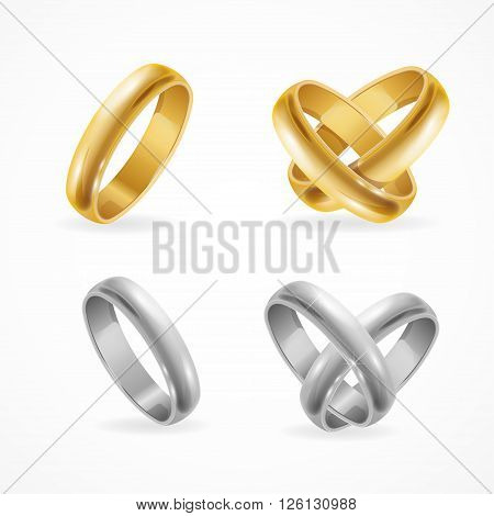 Wedding Gold and Silver Ring Set. Vector illustration