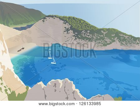 Navagio or Shipwreck beach at the Zakynthos island Greece vector illustration