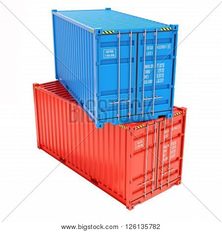 Group cargo containers isolated on white background 3d