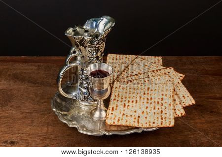 Pesach matzo passover with wine and matzoh jewish passover bread