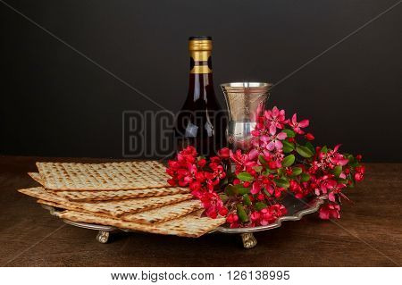Pesach matzo passover with wine and matzoh jewish passover bread