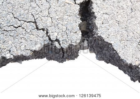 Part Of Asphalt Cracks On The Road Isolate On White Background.