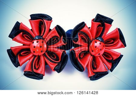 Kanzashi ornaments for women's hair. Barrette, elastic band. Handmade jewelry.