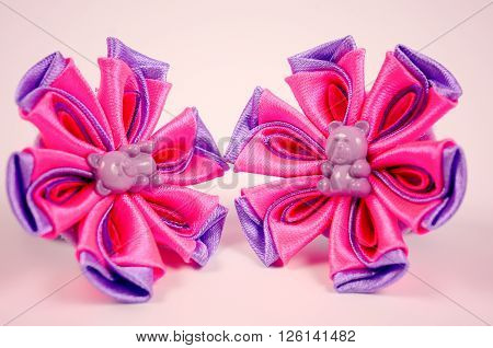 Kanzashi ornaments for women's hair. Barrette, elastic band. Handmade jewelry.