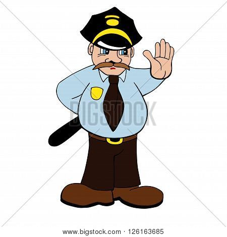 policeman with truncheon illustration isolated on white background