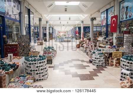 Kutahya, Turkey - April 10, 2016:  Ceramist Bazaar interior in Kutahya City