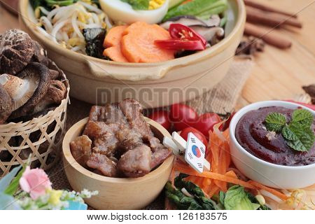 Bibimbap korean food is delicious placed on wood background
** Note: Soft Focus at 100%, best at smaller sizes