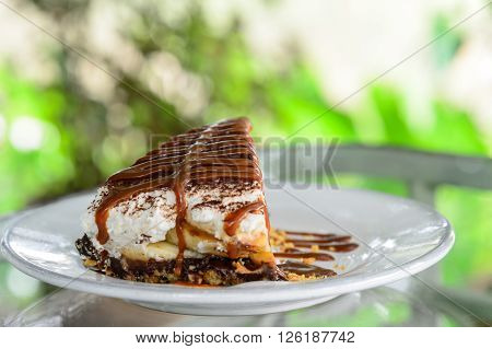 the fresh homemade banoffee pie ready to serve