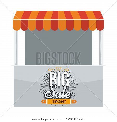 Store vector. Illustrated Store with awning and big sale on it. Store booth with flat color design. Stand booth with orange awning.