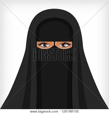 Beautiful muslim woman in black niqab - vector illustration. eps 8