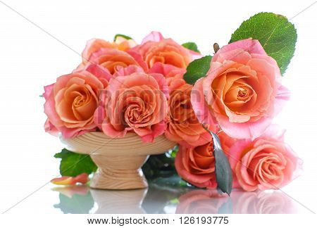 bouquet of pink roses isolated on white