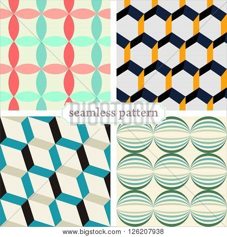 illustration vector seamless geometric pattern in retro style_set2