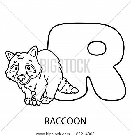 Vector illustration of educational alphabet card with cartoon raccoon