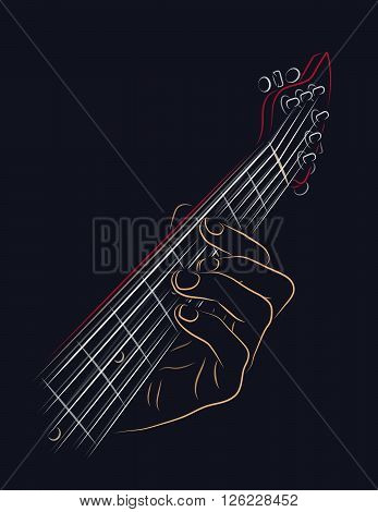 Playing guitar chord color line art illustration