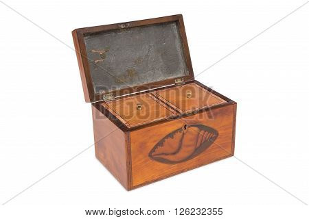 A Vintage Wooden Tea Double Caddy With Covered Compartments
