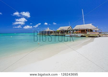 Cafe on tropical beach at Aruba on the palm beach