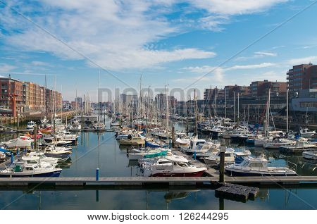 SCHEVENINGEN NETHERLANDS - OCTOBER 3 2015: Yachts in Scheveningen marina on a sunny day