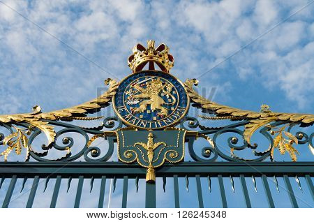 Gate with Royal Dutch emblem of the Noordeinde Palace in The Hague Netherlands
