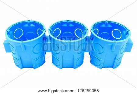 Blue plastic electrical boxes on white background junction boxes accessories for engineering jobs