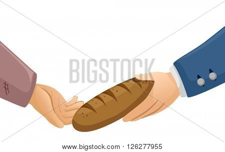 Illustration of a Rich Man Handing a Piece of Bread to a Poor Guy
