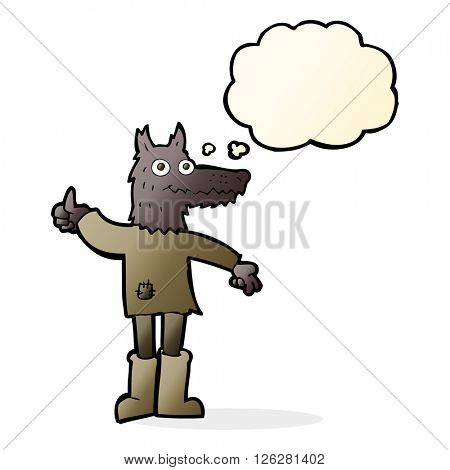 cartoon wolf man with thought bubble