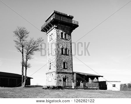 Kurz's tower, tourist lookout tower on the summit of Cerchov Mountain, Czech Republic. Black and white image.
** Note: Visible grain at 100%, best at smaller sizes